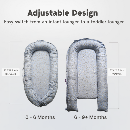 Premium Portable Adjustable Infant Lounger - Cotton_Muslin-BlueFloral