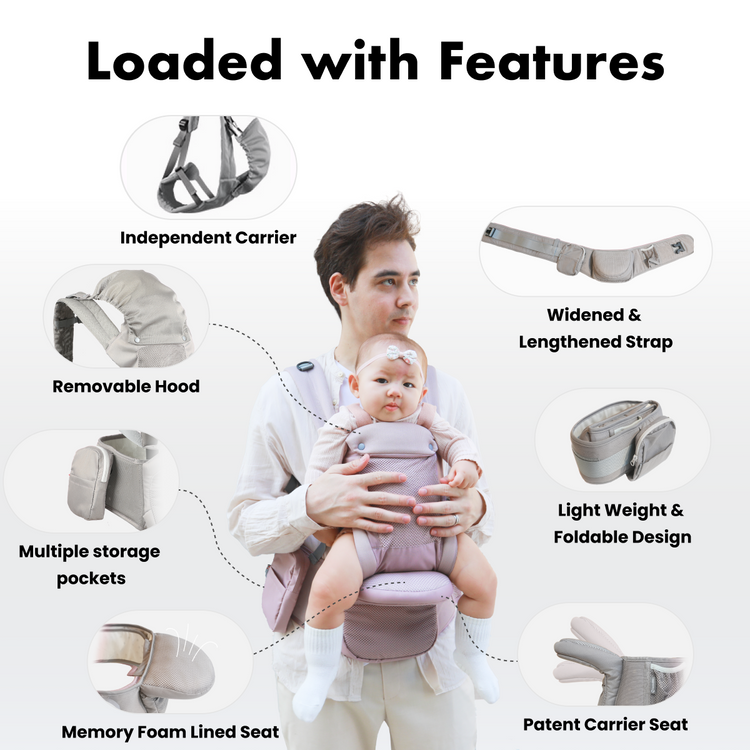 Baby Carrier with Hip Seat - Ergonomic, Cozy and Lightweight Infant Carrier-Gray