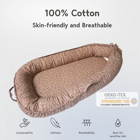 Premium Portable Adjustable Infant Lounger - Cotton_Muslin-BrownBlossom