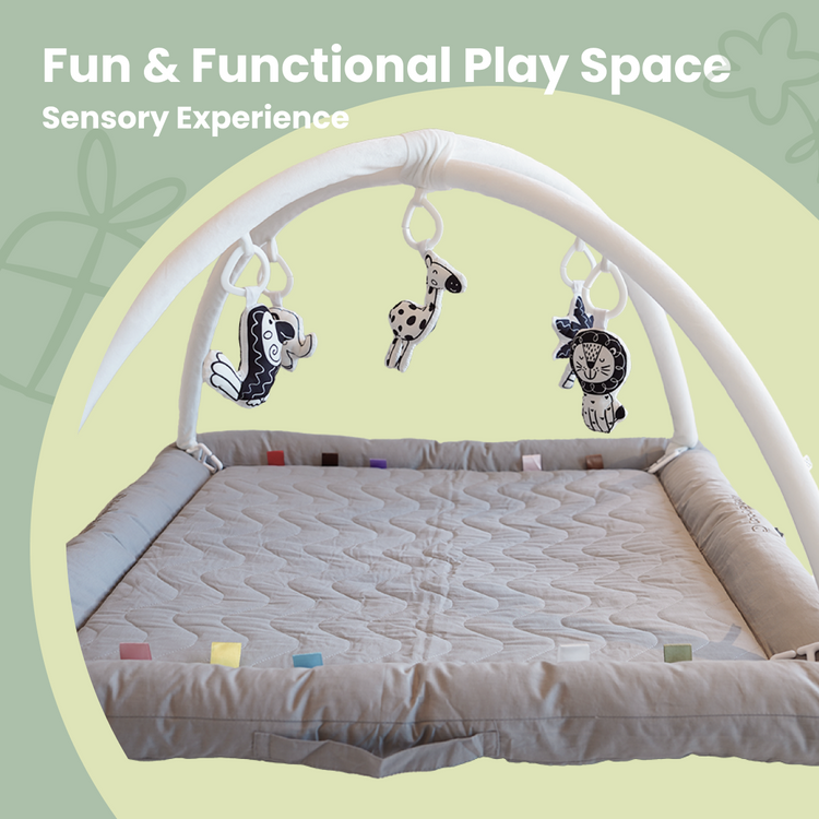 Play Gym with 5 Sensory Toys, Thick & Plush Playmat for Floor, Tummy Time Mat (Gray，Black&White Toys)